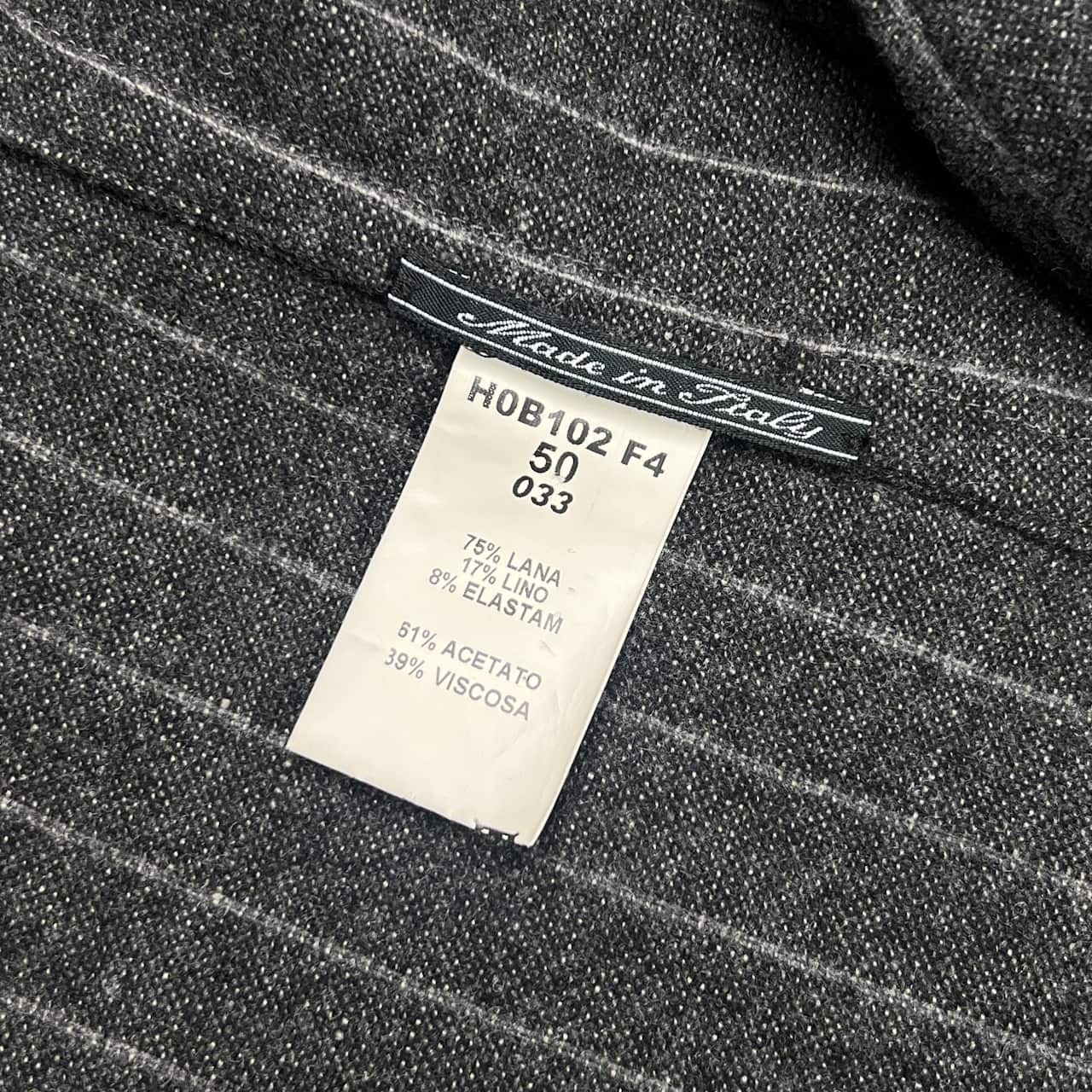 上下 イタリア製 リネン混 MASSIMO REBECCHI マッシモレベッキ ストライプ テーラードジャケット スラックス スーツ (上)50(下)48/グレー メンズ