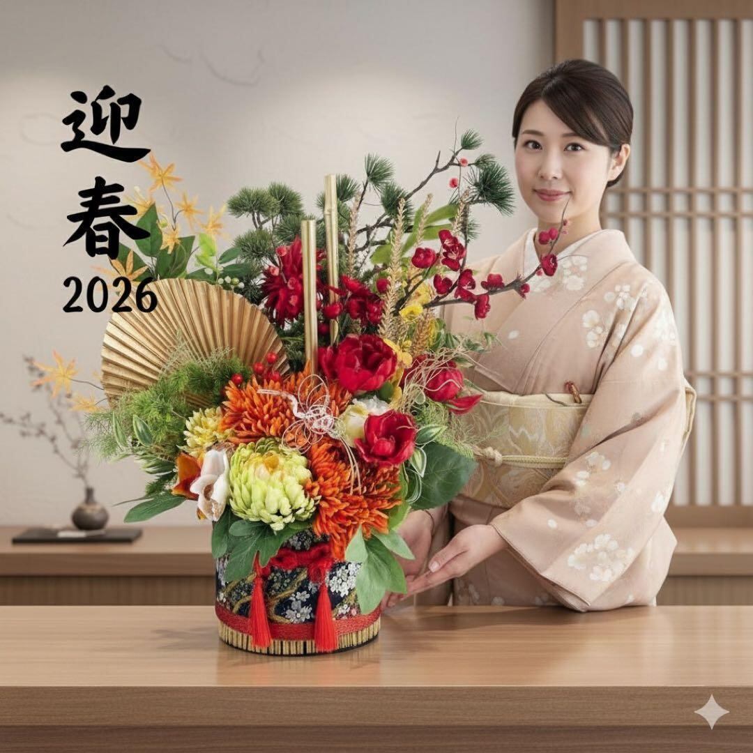 ⑥【特大70cm】豪華松竹梅アレンジメント／店舗・商業施設用・新年飾り