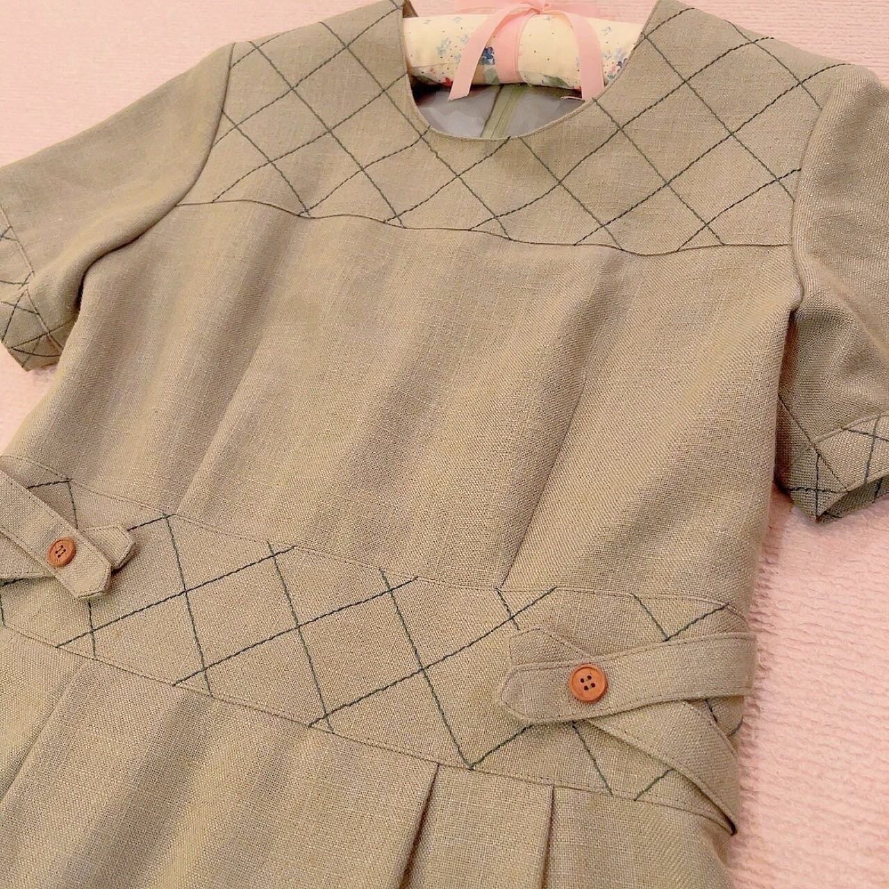 moss green check stitch one-piece