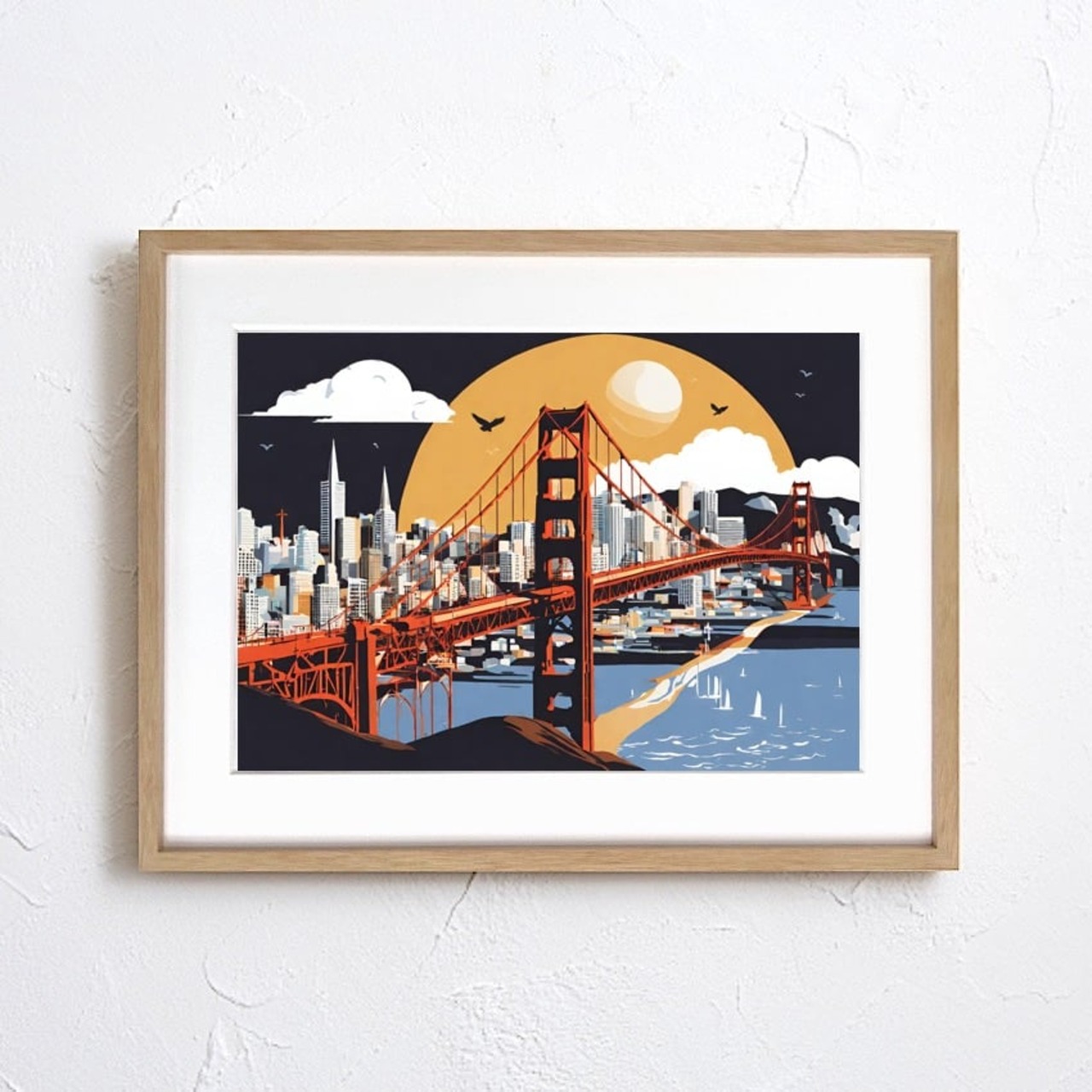 San Francisco｜都市風景を描くコンテンポラリーアートポスター｜西海岸の雰囲気を纏うスタイリッシュな額縁付きインテリアA4ポスター