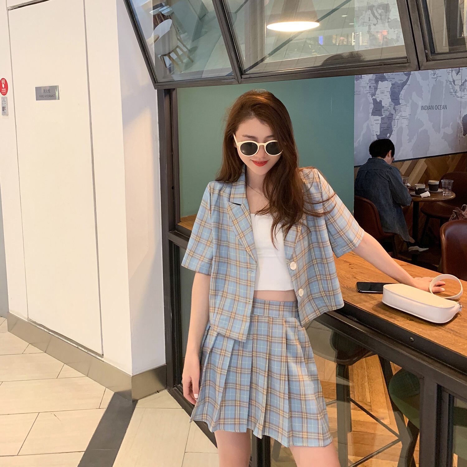 スタイルサマーハイウェスト格子柄プリーツスカート 夏物 6Du_Shop_Women97306884986