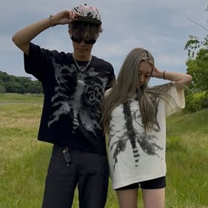 X線スカル リブグラフィック Tシャツ b25326 メンズ ストリート 【M～XLサイズ】