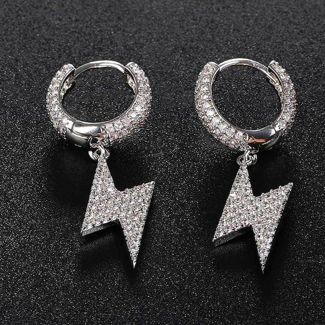 Iced Out Lightning Bolt Earrings 【SILVER】