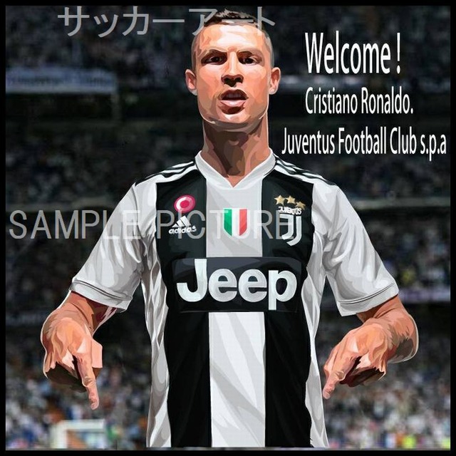 【51*51cm 特大サイズ】 サッカーグラフィックアートパネル 「WELCOME！」 クリスティアーノ・ロナウド ユベントスFC デザインA 木製 壁掛け ポスター (002-192)