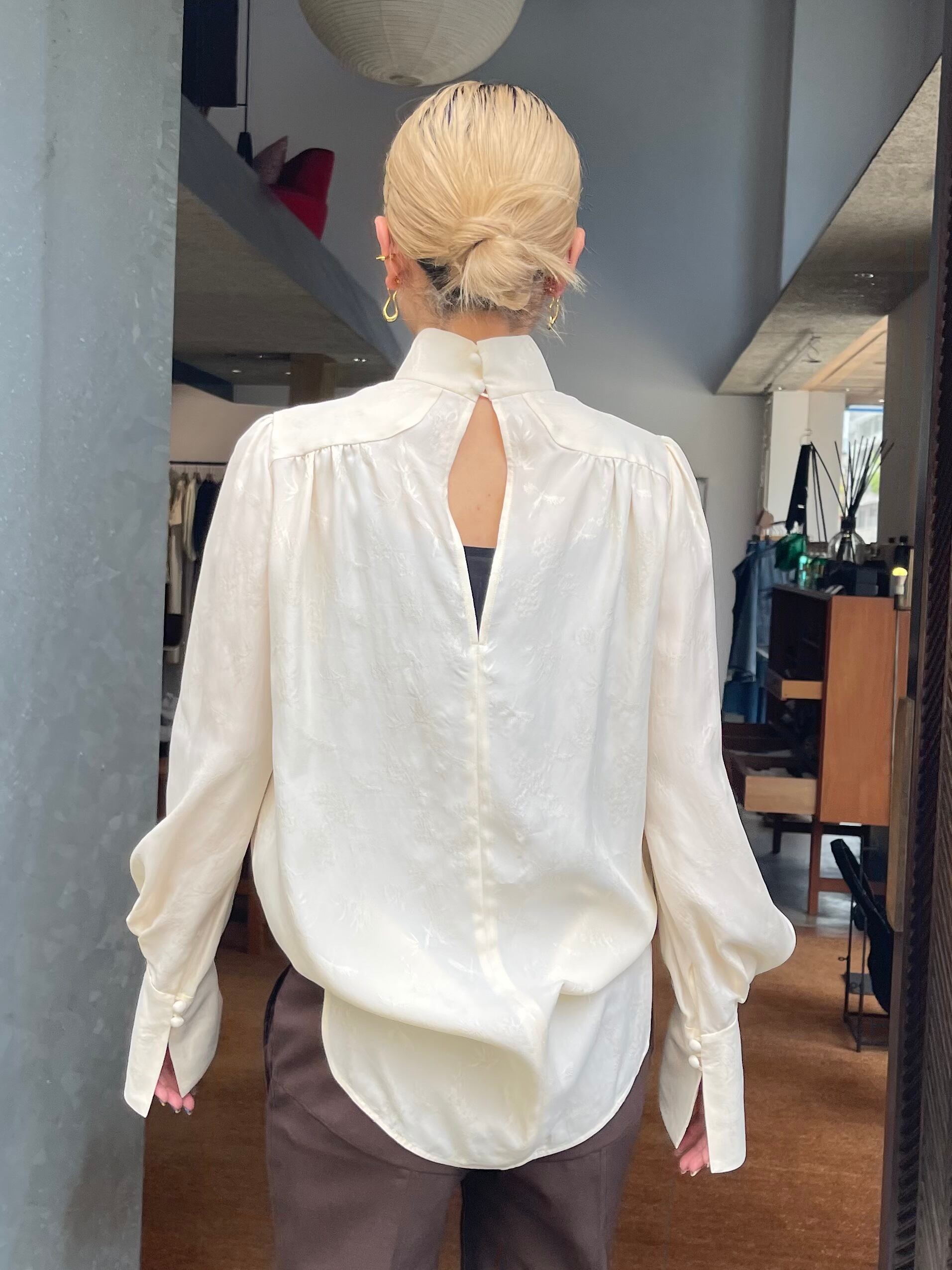 Crane Pattern Jacquard Shirt ecru mame