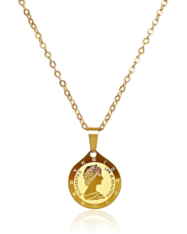 elizabeth II coin necklace stainless steel