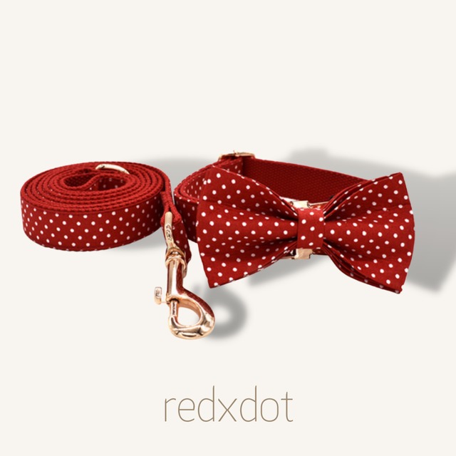 【パターンシリーズ】レッド×ドット迷子札刻印サービス・犬用首輪＆リボン