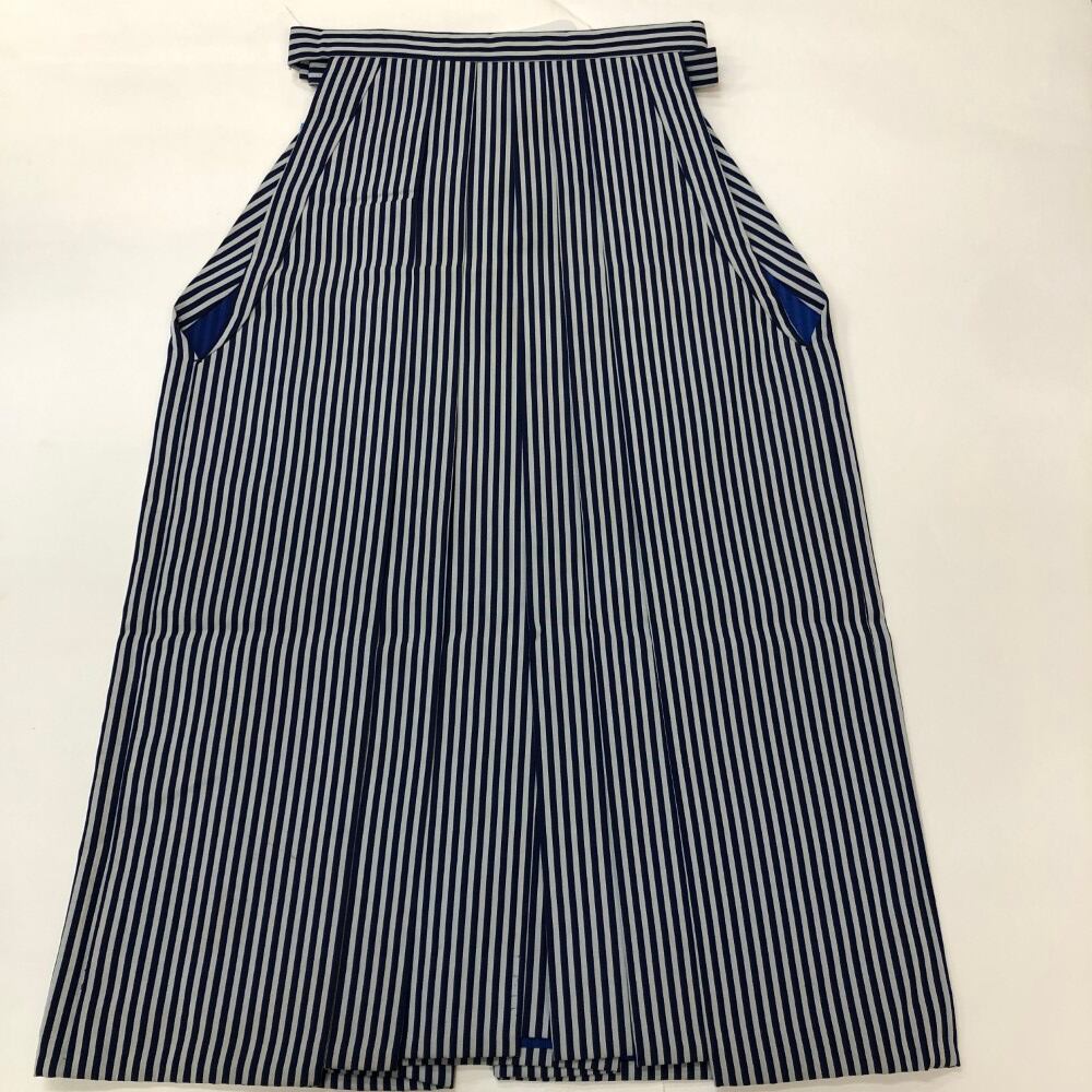 袴 行灯袴 男袴 紐下丈86cm M-L size 男性用袴 成人式袴 青 グレー 縞 中古 6353
