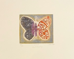 溝上幾久子 Mizokami Ikuko "a Lost butterfly" color etching, aquatint 2023