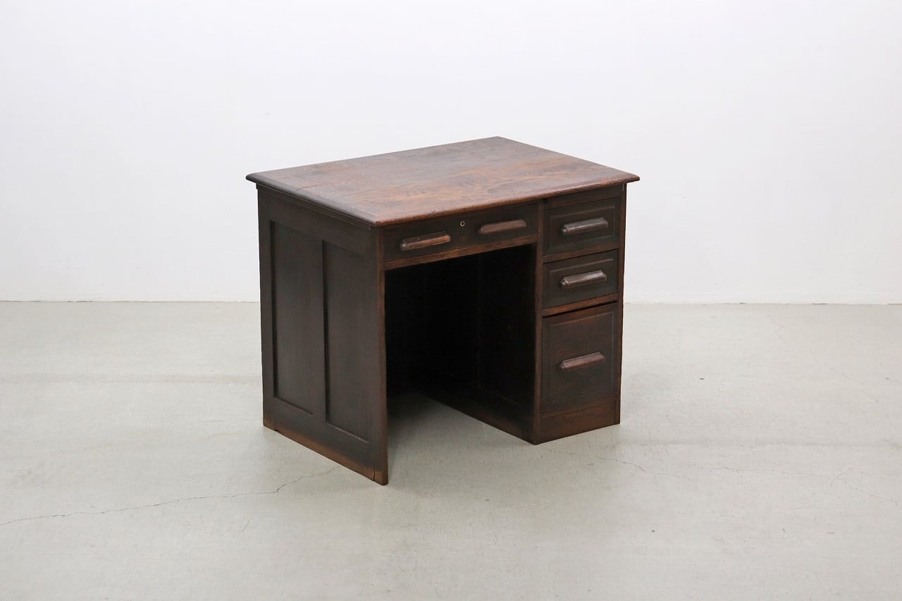 英国 イギリス オーク材 ヴィンテージ 片袖デスク 引き出し 机 書斎
