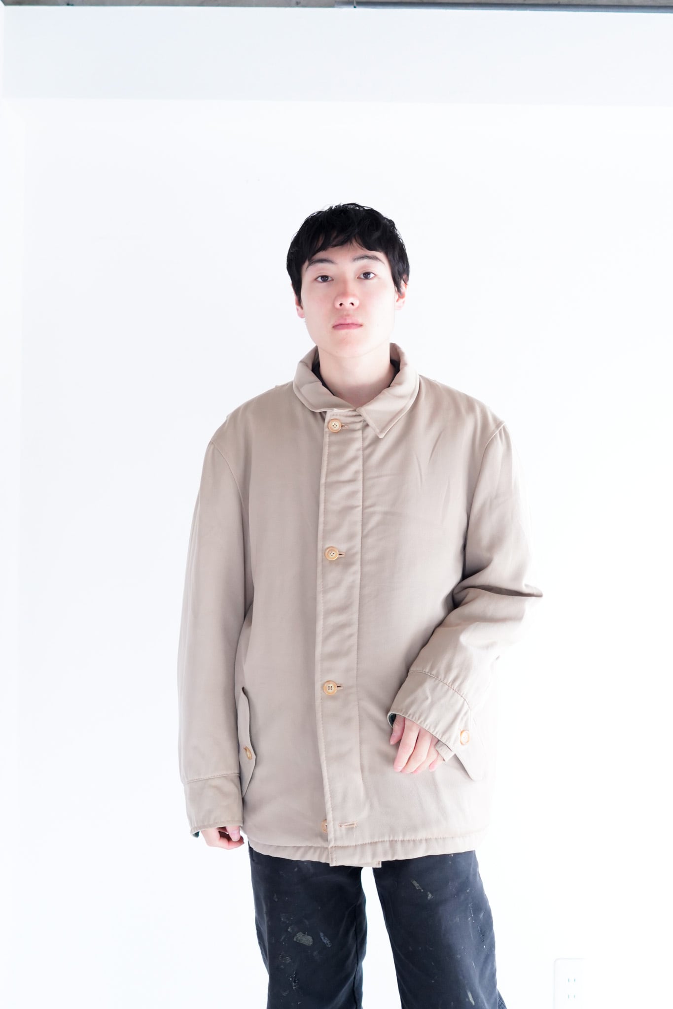 【1980s】"Martin Guy, Design by Guido Pellegrini, Made in Italy" Wool Gabardine Harrington Jacket / 5-412