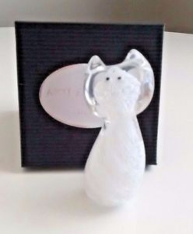 【送料無料】ガラスクリアホワイトヘビーglass cat figurine clear white heavy