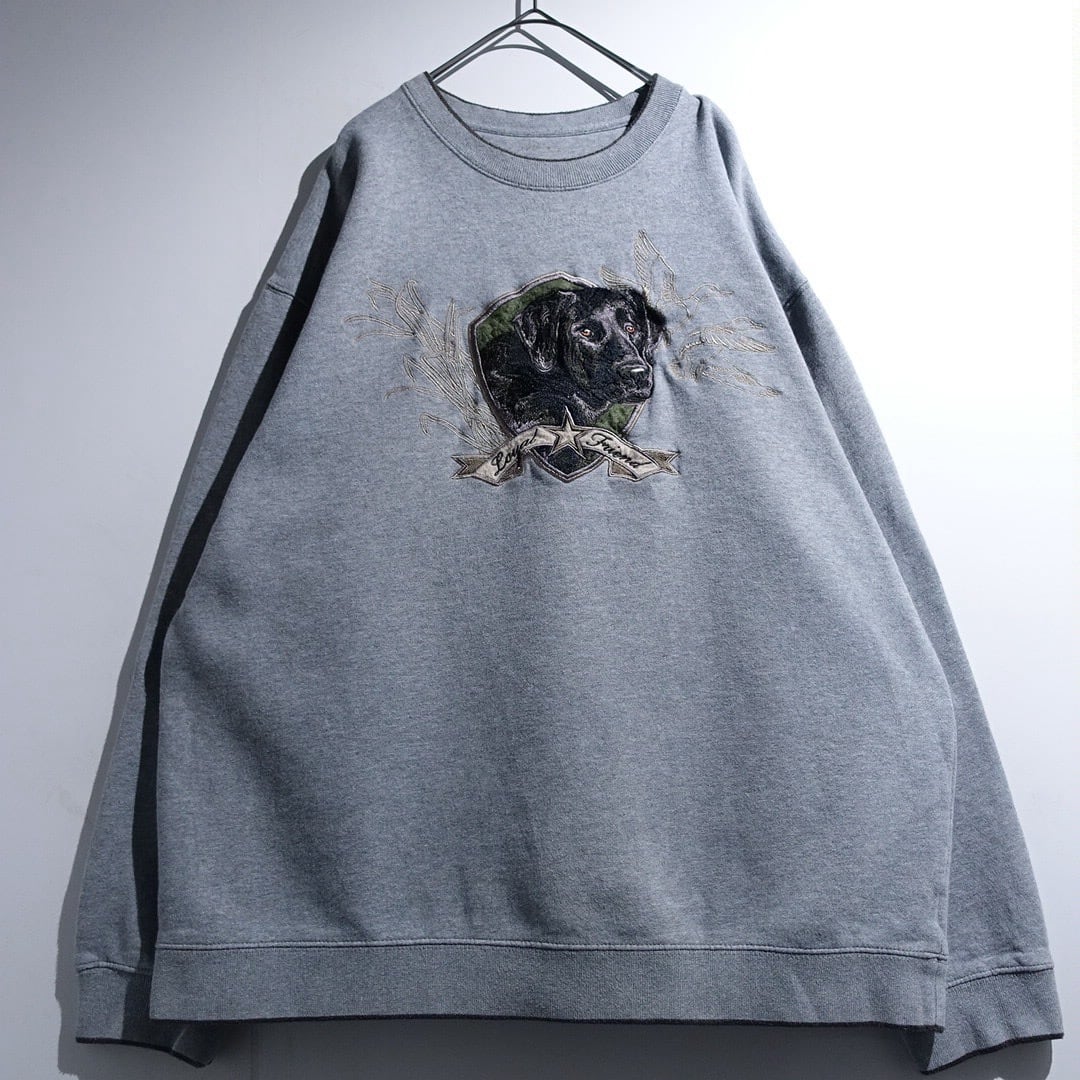 "Craft & Barrow" Gray Dog Embroidery Design Animal Sweatshirt