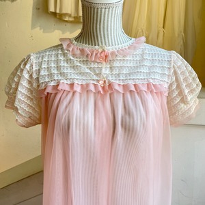 60's pink lace frill nighty gown