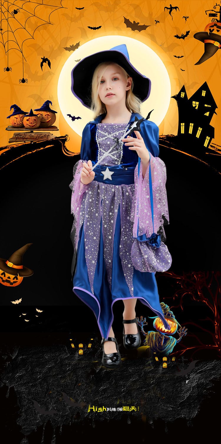 ハロウィン 魔女 仮装 ワンピース 子供服 大人 子供用 コスプレ衣装 4点セット TeRRa