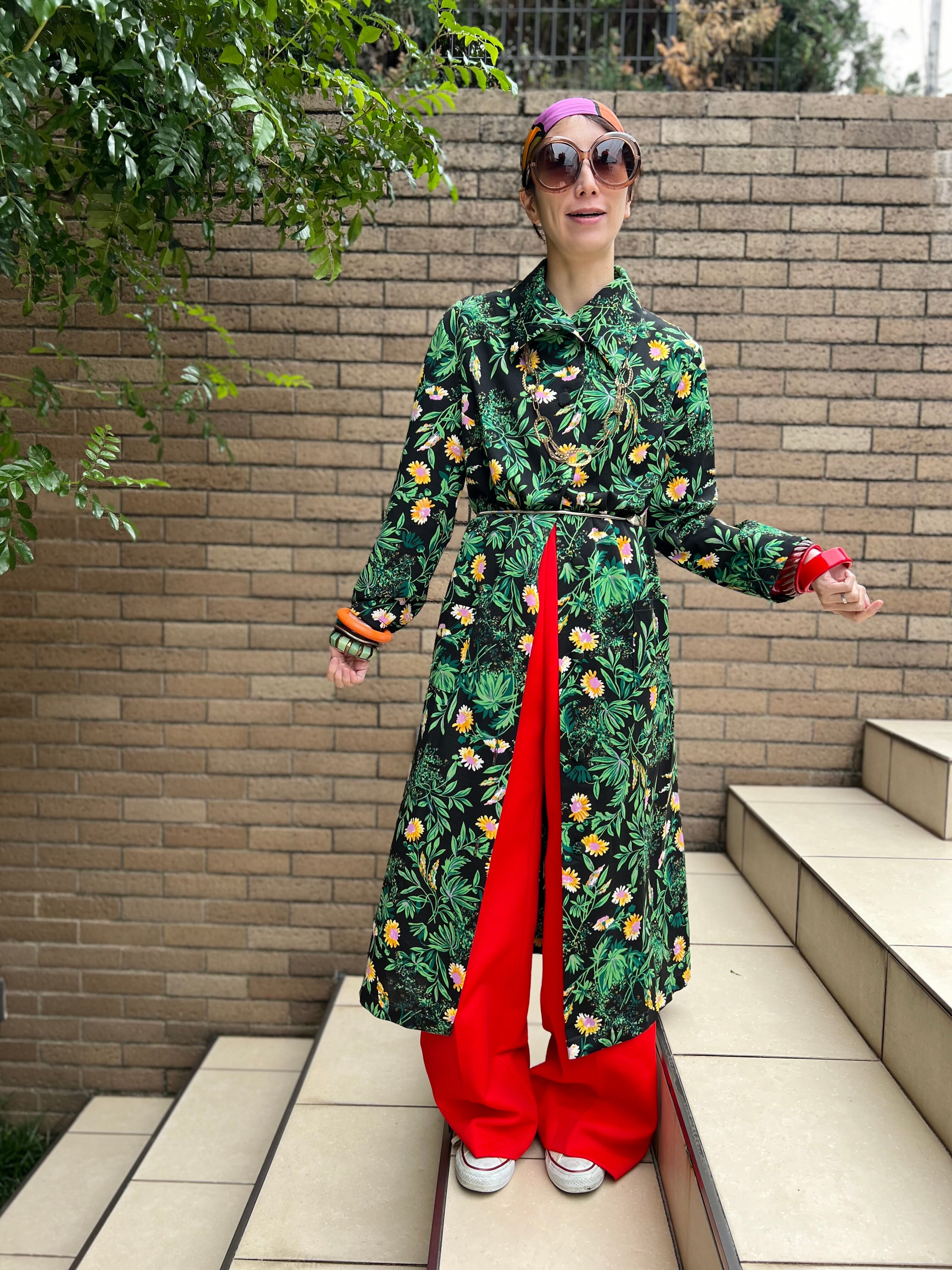 70s floral poly haori dress ( ヴィンテージ 花柄 ポリ 羽織り 