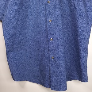 カルバンクライン　ストレッチシャツ　総柄　防シワ　半袖　ブルー　L/G