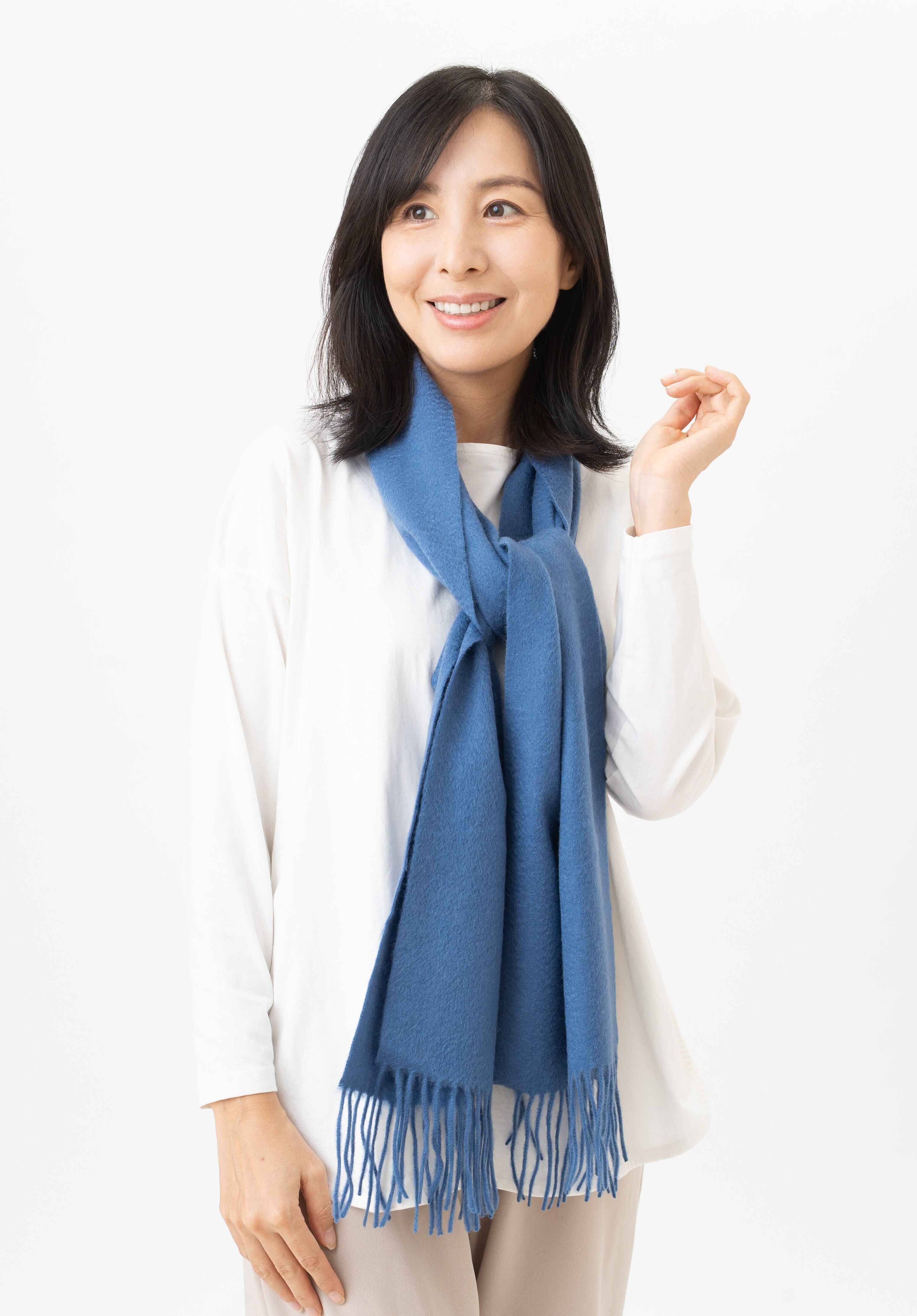 カシミヤ100%レギュラーマフラー Hirano - ヒラノ/ロイヤルブルー 幅30cm×縦164cm(本体部分)+8cm×2(房部分)