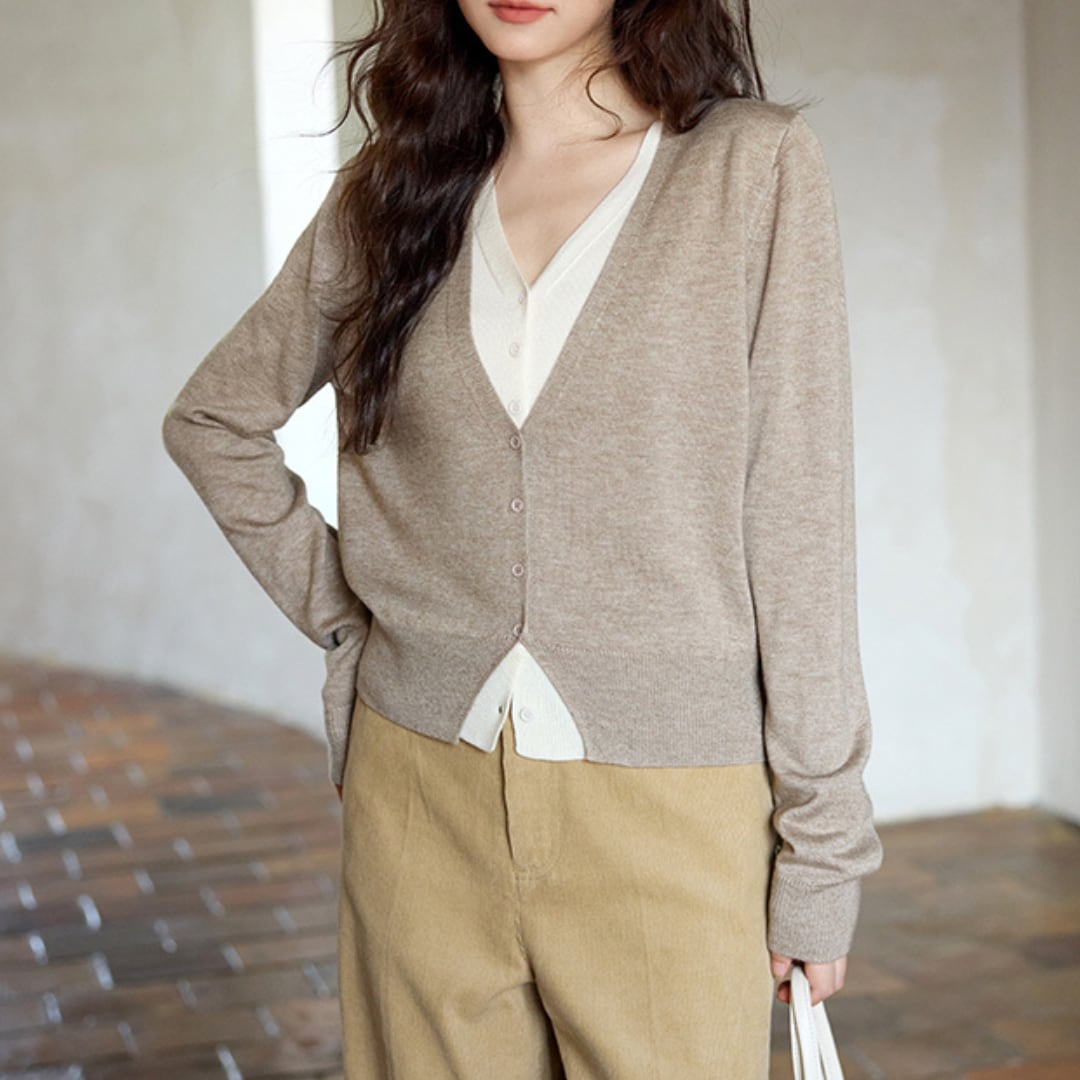 fake layered v neck cardigan