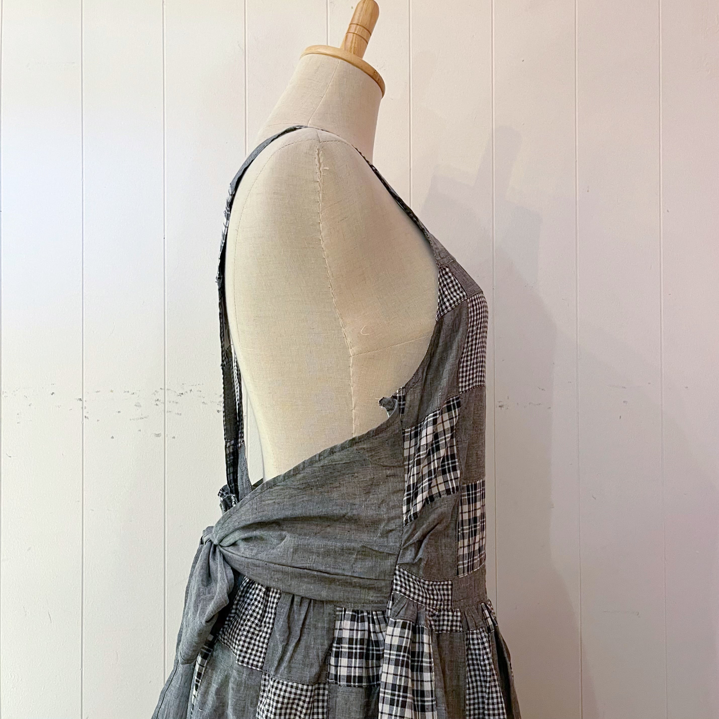 patchwork check apron one-piece