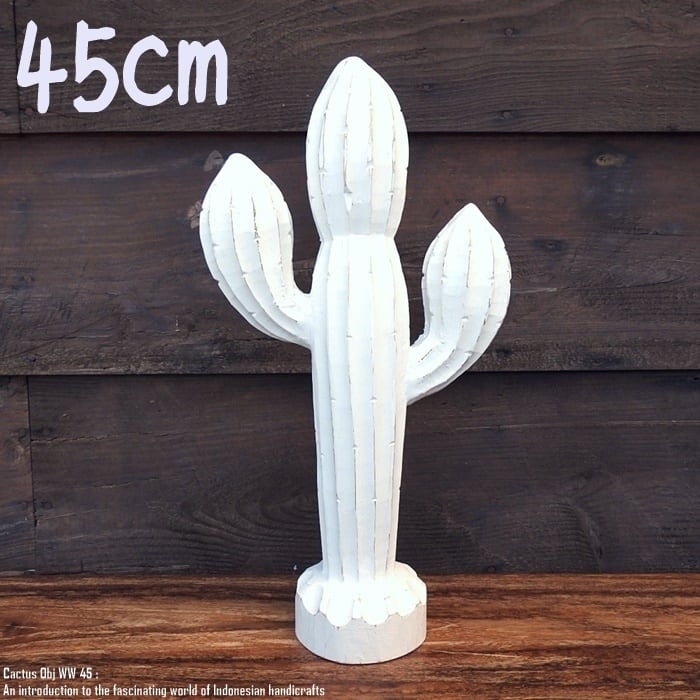 オブジェ サボテン 45cm カクタス Cactus WW 木彫りの植物 ウェルカム 果肉植物 木製 ウッド 天然木 木彫りの置物 ハンドメイド 植物インテリア バリ雑貨 アジアン雑貨 植物置物 木製オブジェ エスニック アジアンインテリア バリ島