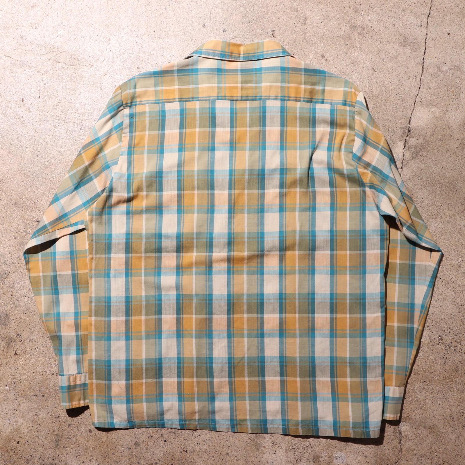 美品 L 70s 日本製 長袖開襟チェックシャツ コットンポリ ビンテージ