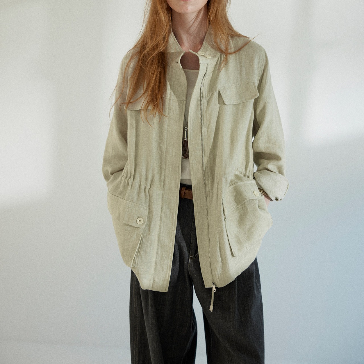 drawstring waist-length jacket  T0767