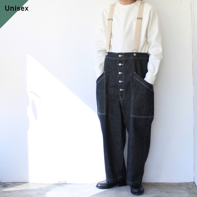 HARVESTY ブラックデニムサスペンダーパンツ Denim suspenders pants　（Black）