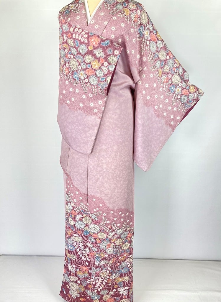 銀通し 辻が花 絞り 訪問着 正絹 紅藤 紫色 797 | kimono Re:和 ...