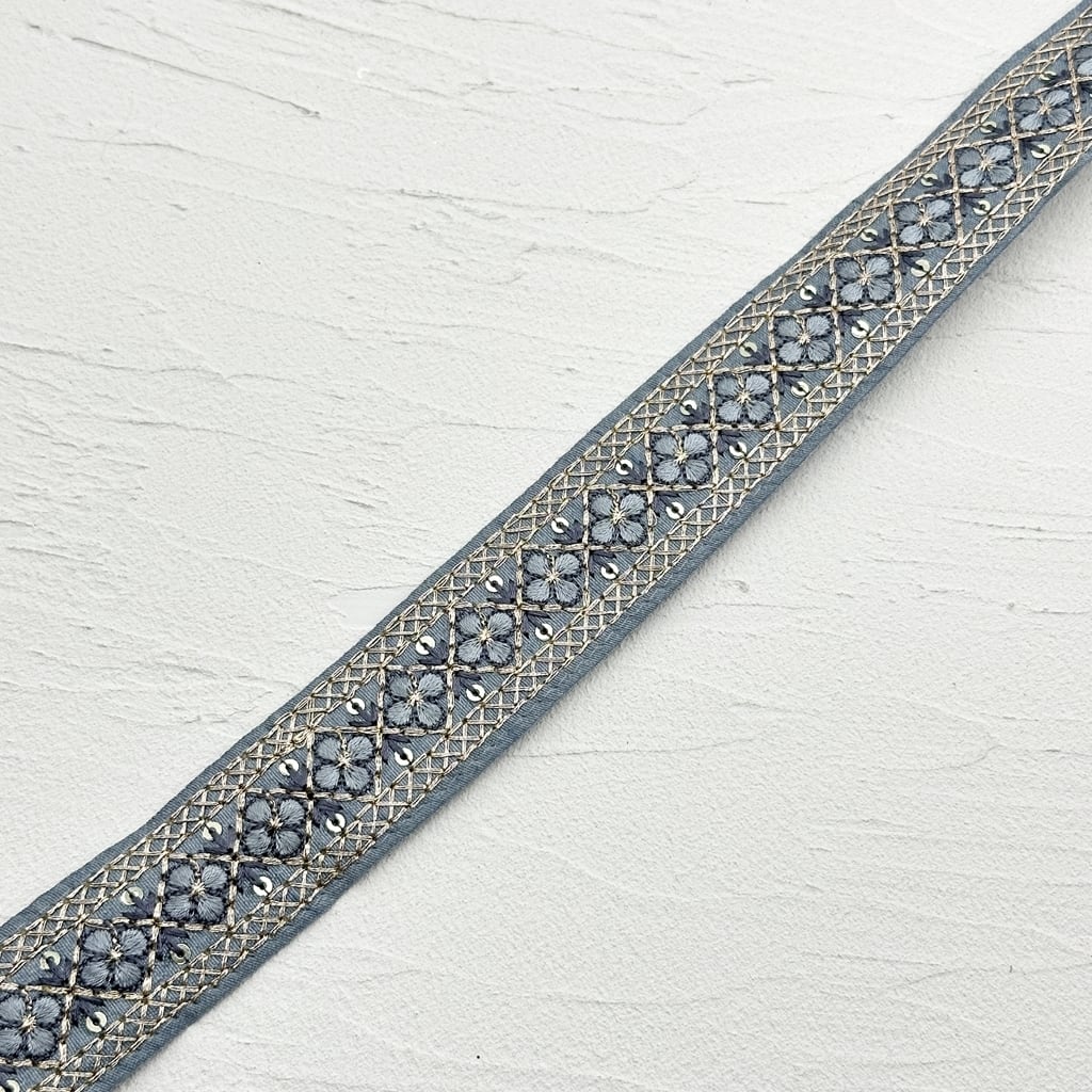 モザイクミニ [ブルー］インド刺繍リボン 1882 | インド刺繍リボン専門