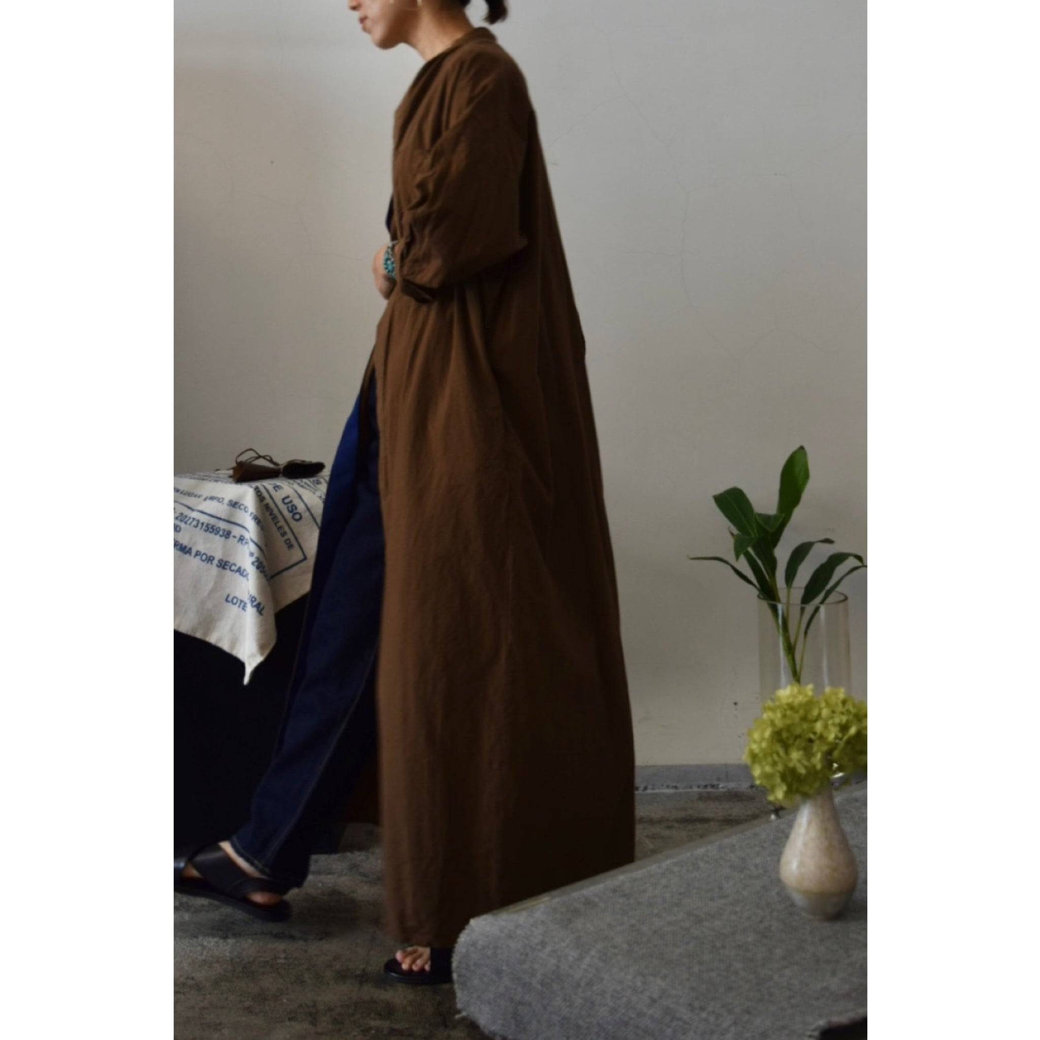Simva 126-0019-Brn 遠州織 Pin-Stripe OnePiece Brown×Olive | O