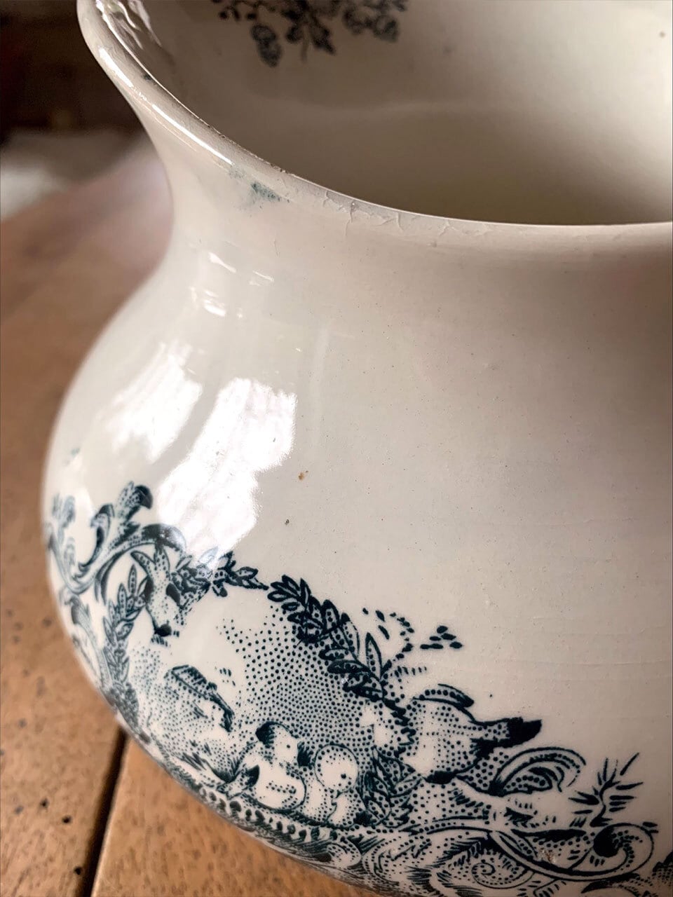 小鳥と草花のジャグ ピッチャー 19世紀 Arboras GRYGNY窯 | Brocante