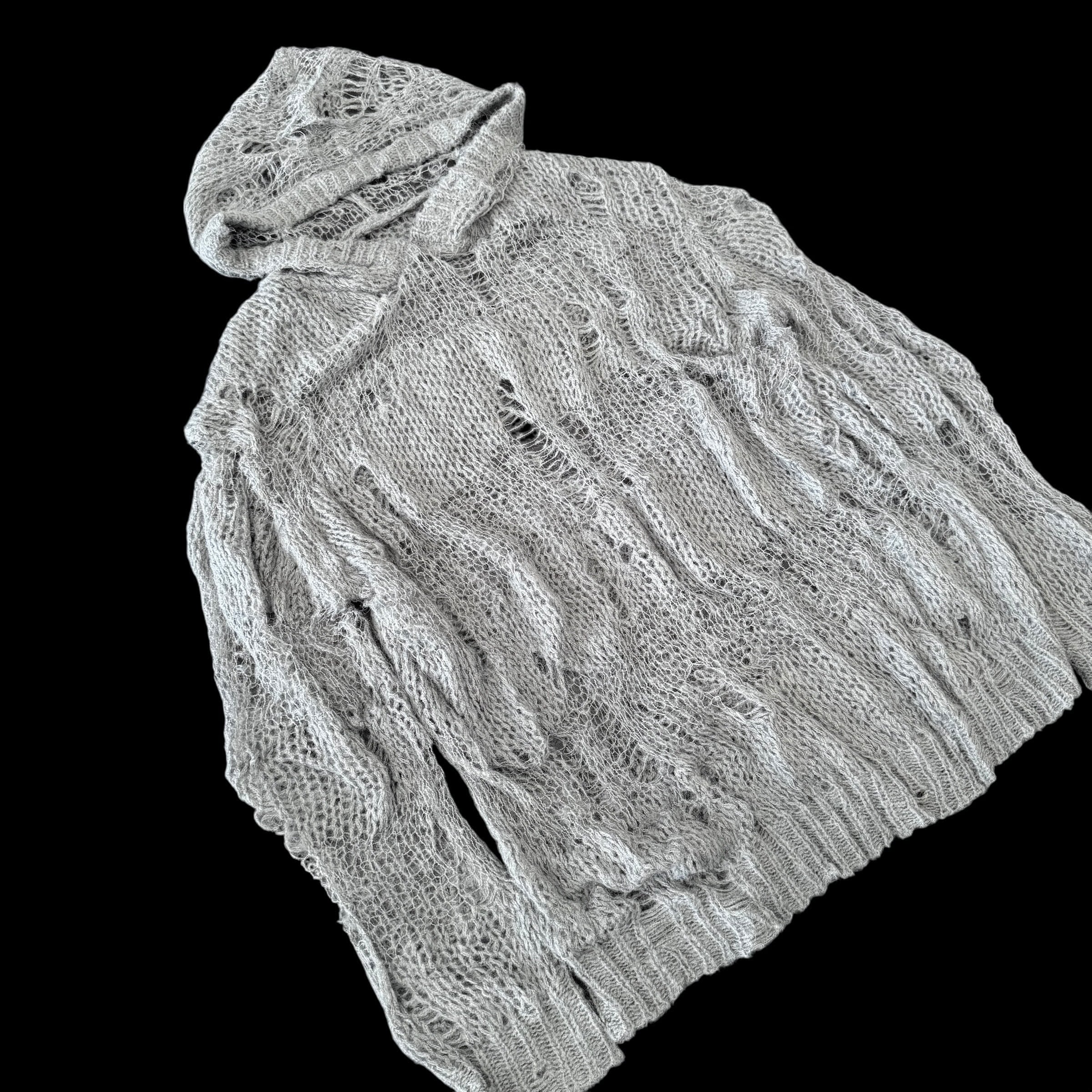 ダメージニットフーディー　GRAY