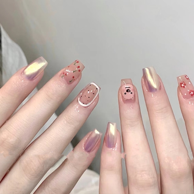 【NAIL】可愛い手描きのオーロラネイルチップ