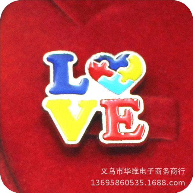 七色パズルLOVE滴油ブローチ シルバー