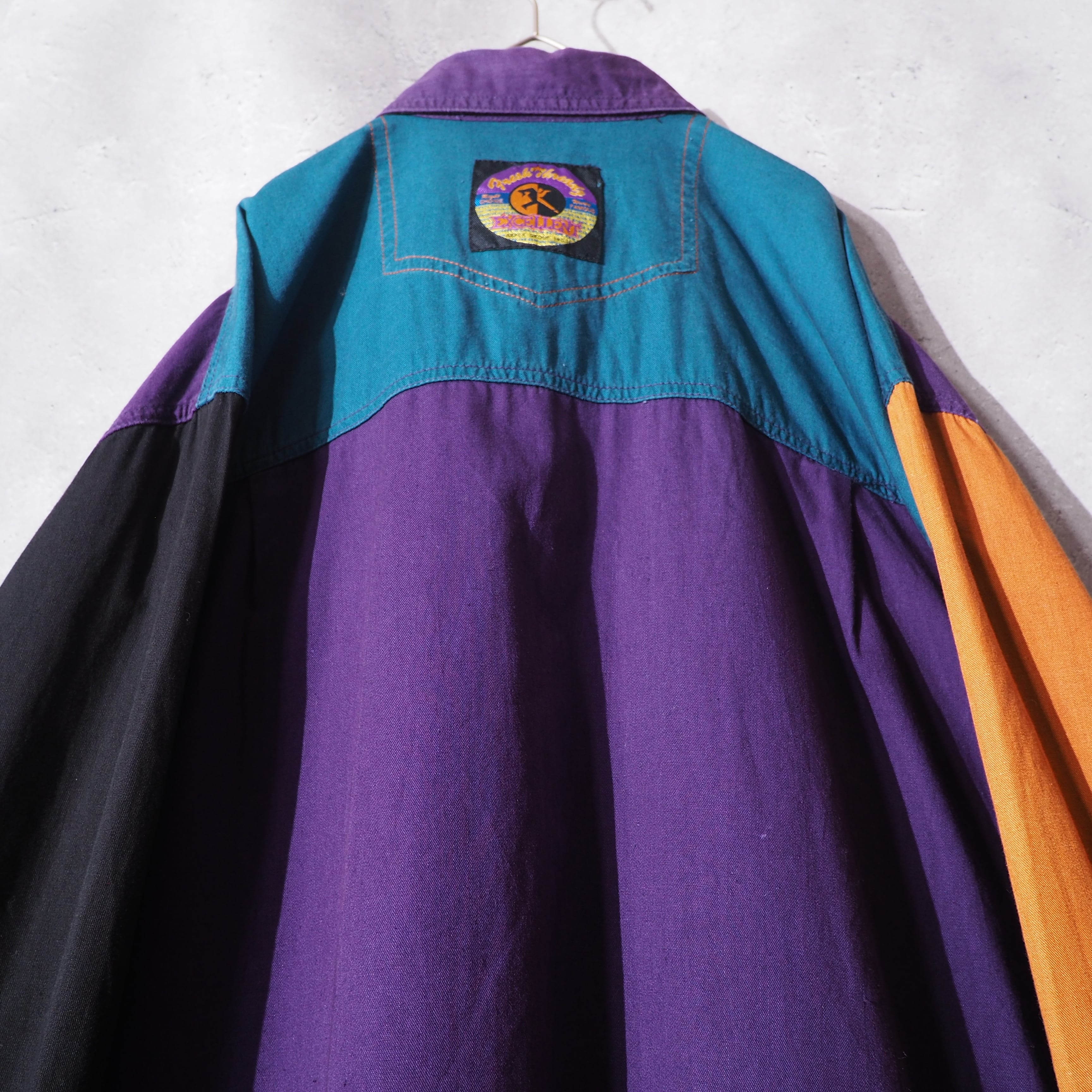 Good multi pop color panel combination loose shirt