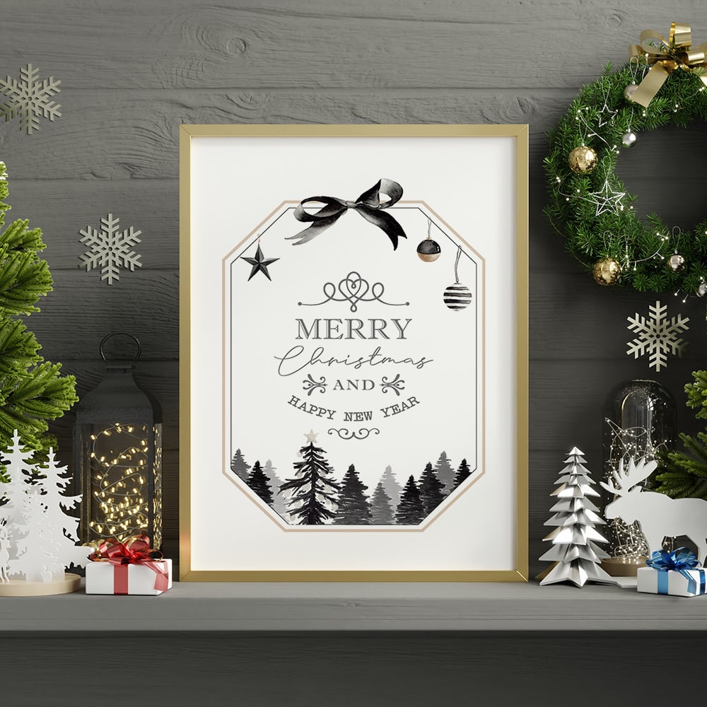 クリスマスB0サイズ◆送料無料◆インテリアポスター クリスマスポスター 森のフレーム/ i0332 / シックで大人っぽい