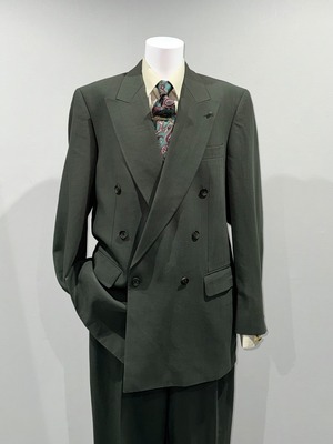 [SETUP] vintage double suit - double jacket × wide tuck trousers / khaki