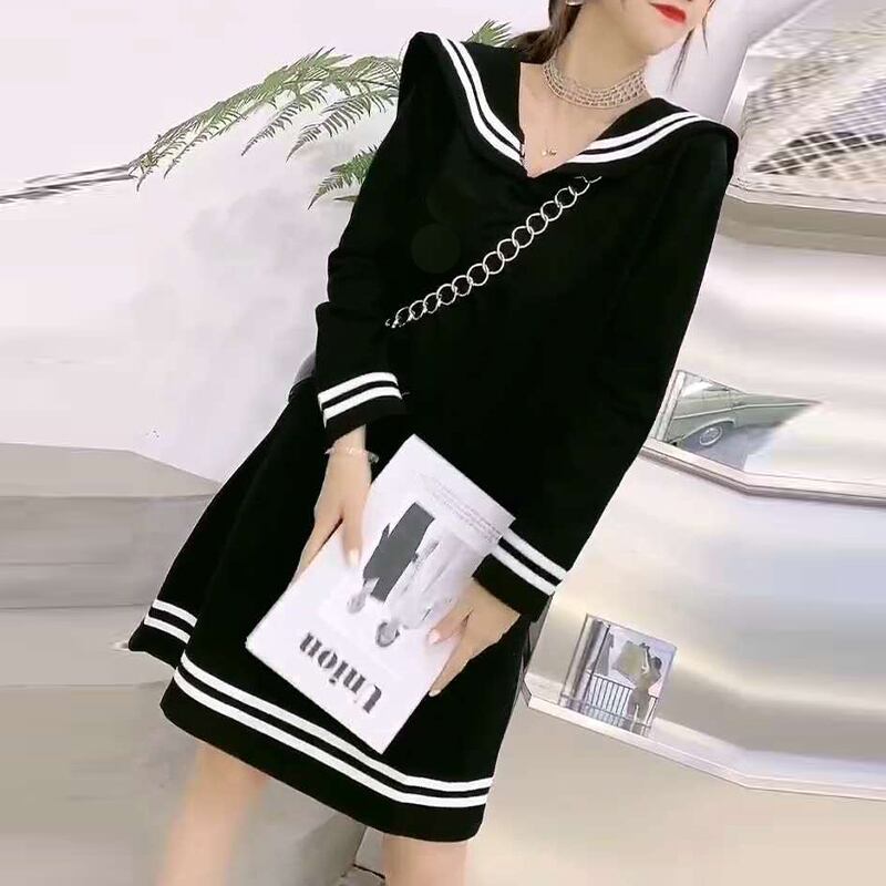 2020年初秋初秋新作ラージサイズレディースネイビーカラードレスファットmm薄春・秋・冬大潮 ミックスインファッション79782586541