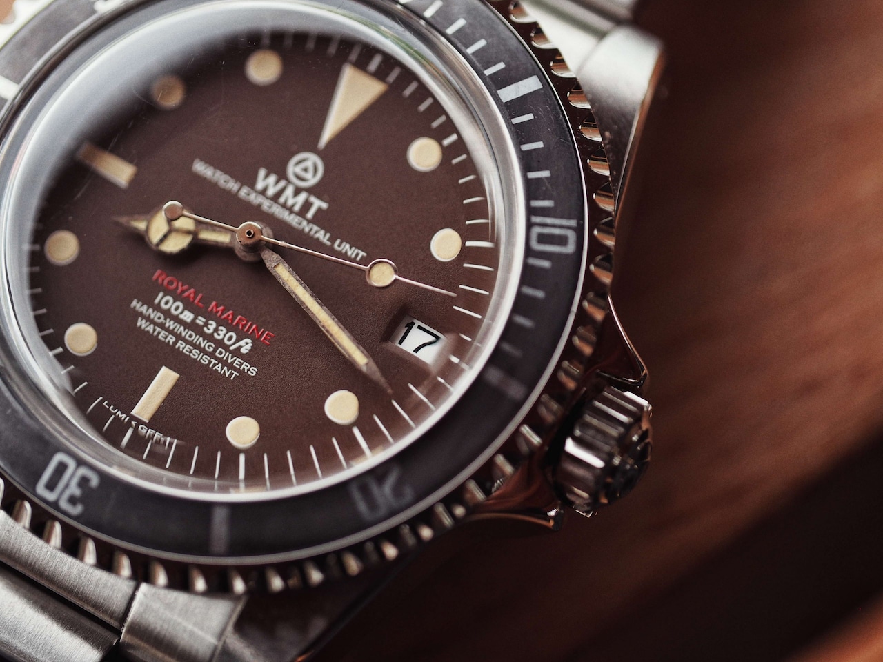 WMT Royal Marine – ( Tropical Brown ) Metal Band + Italian Leather Strap ” Aged ” Edition