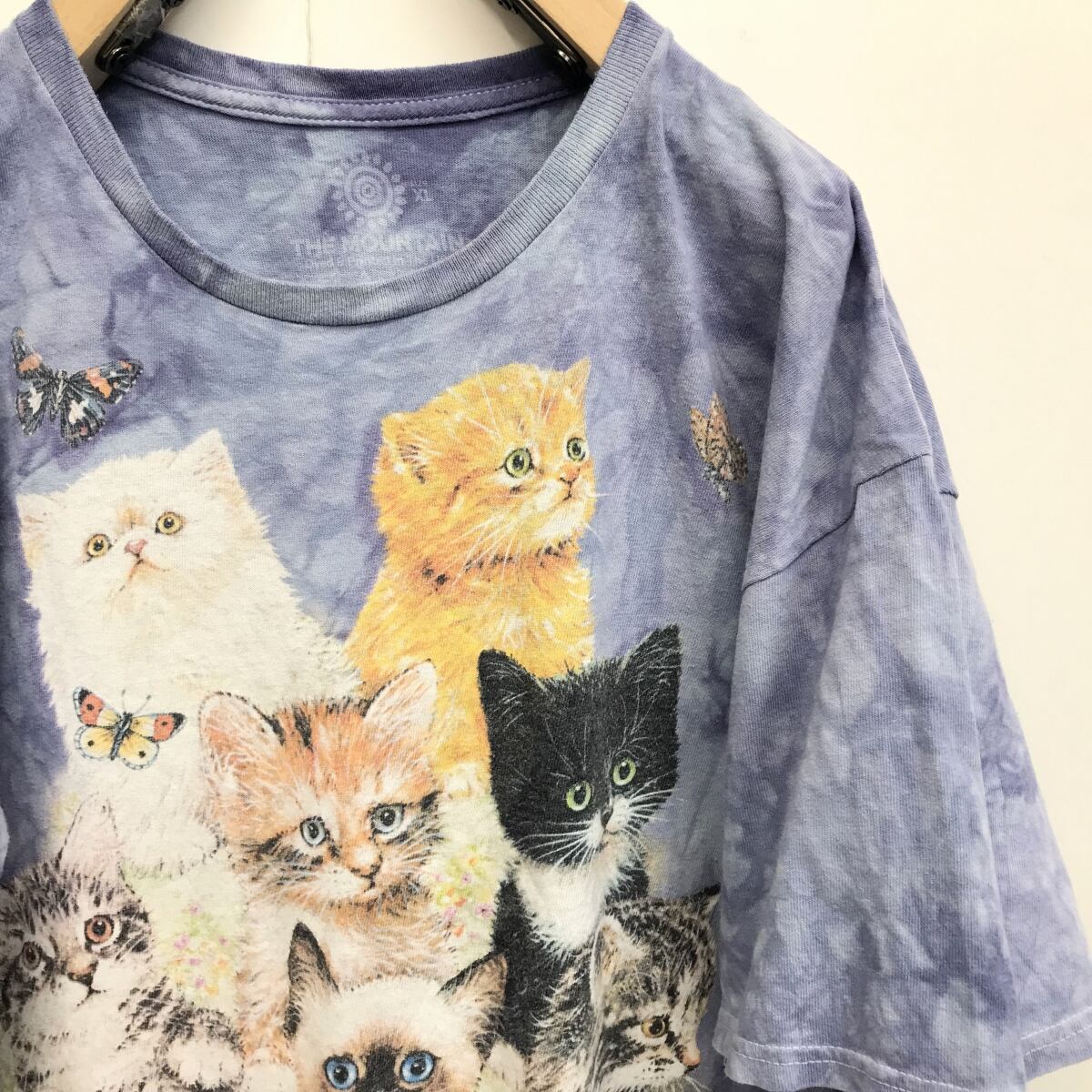 ザ マウンテン GREG GIORDANO 猫たくさん、ビッグサイズ！ kitten達 アニマルプリントTシャツ タイダイＴシャツ うすいパープル  XXL