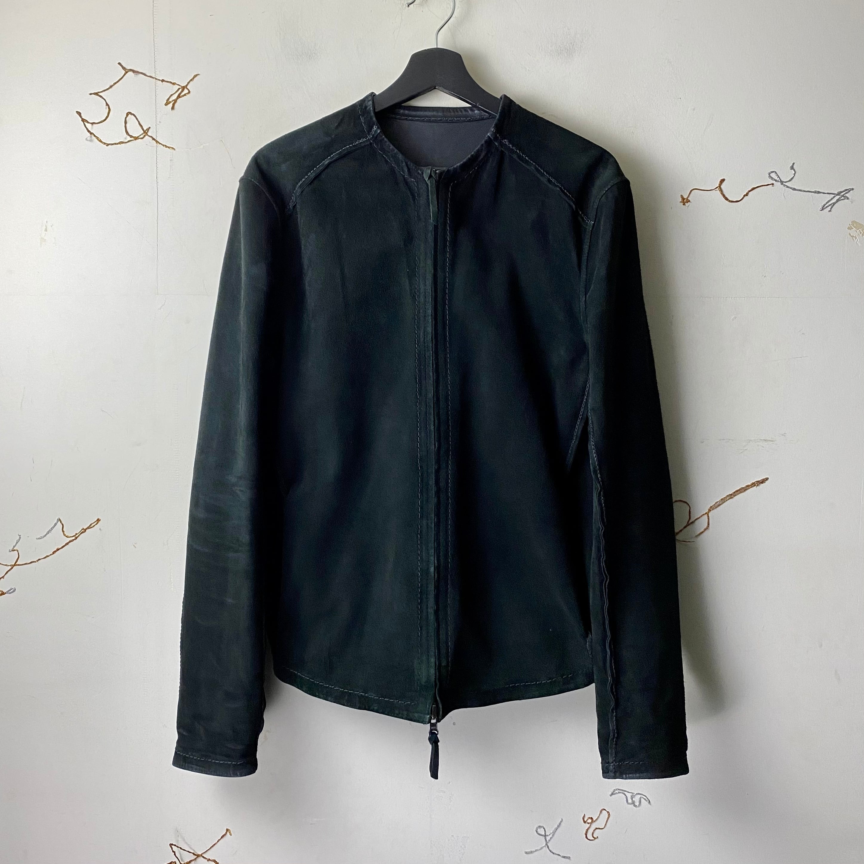 EMPORIO ARMANI black leather×suede riders jacket | NOIR ONLINE
