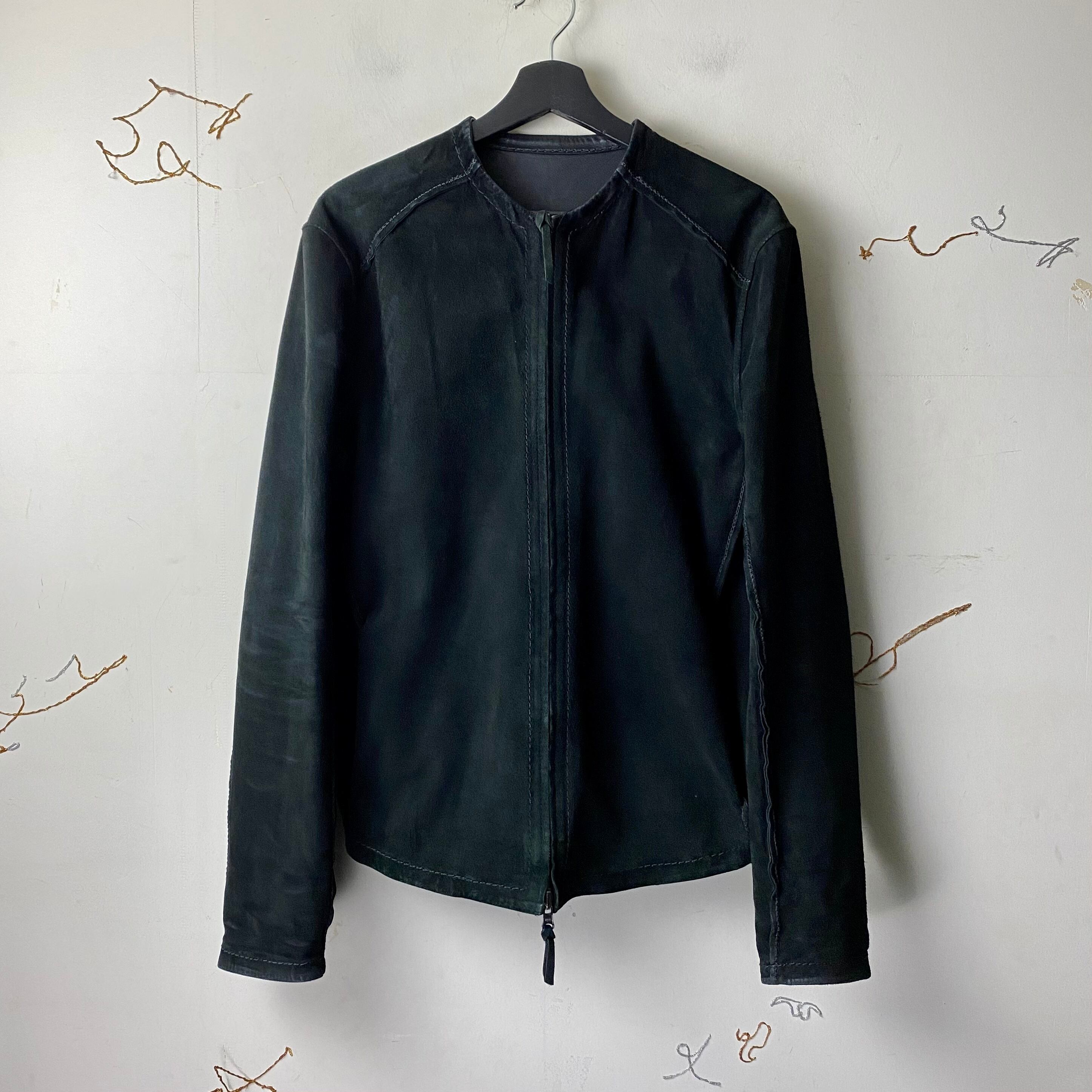 EMPORIO ARMANI black leather×suede riders jacket | NOIR ONLINE