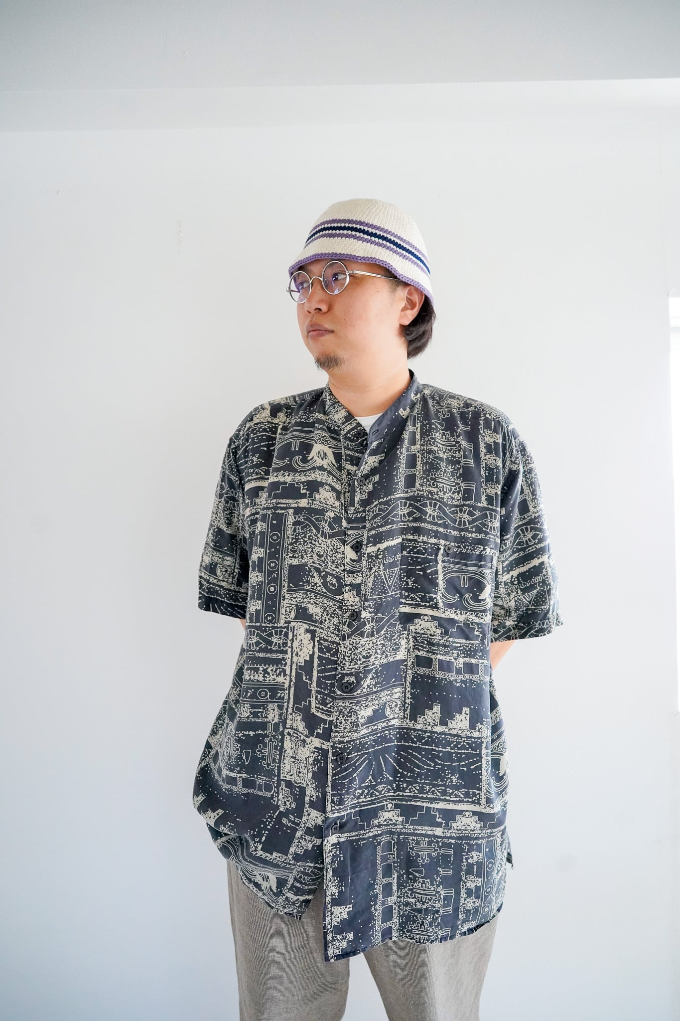 【1990s】"Personal Choice" Silk 100% Geometric Pattern Shirts / 6-193