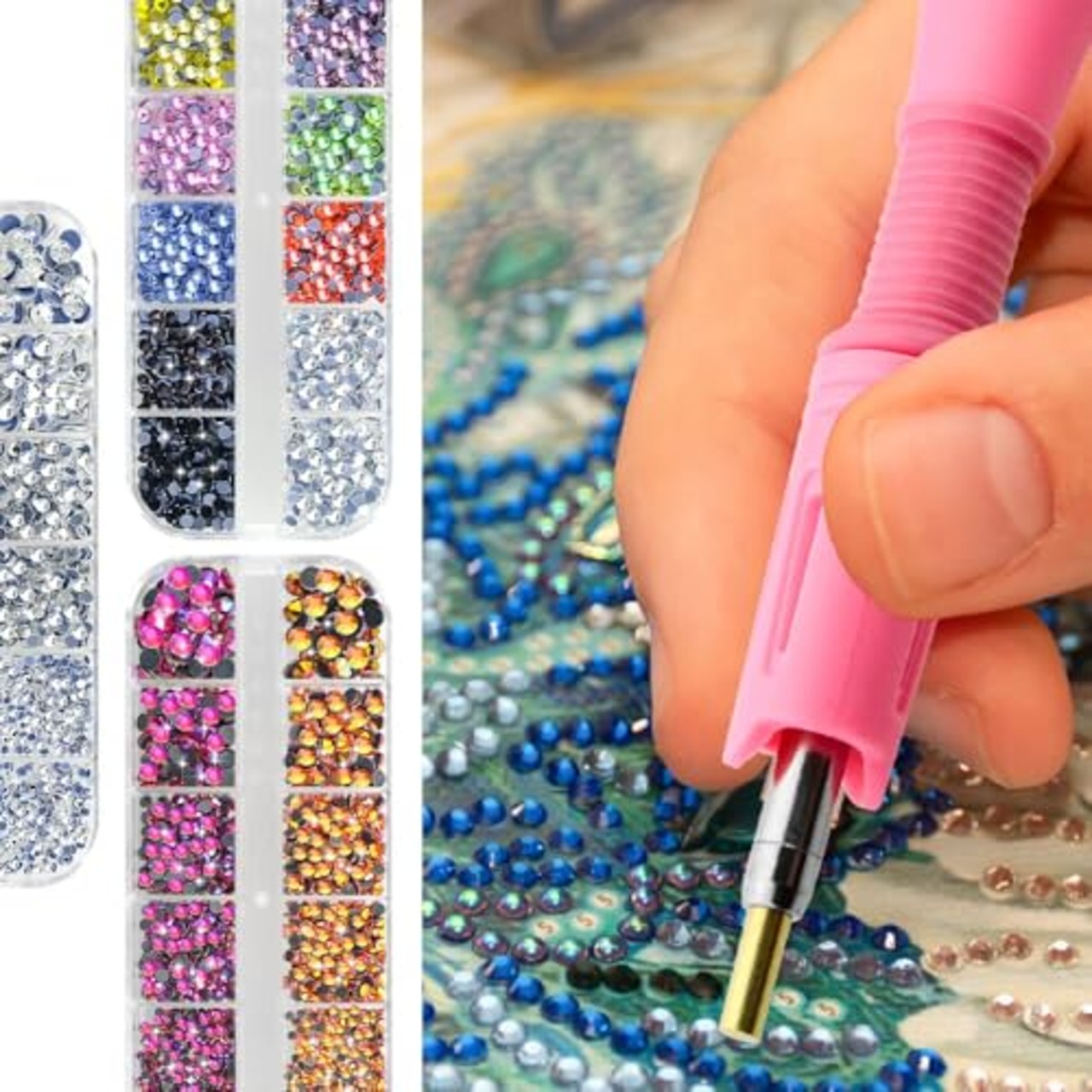 XINMEIWEN Bedazzlerキット、ラインストーン付き、ホットフィックスアプリケーターツール、ダイヤモンドペインティングペン、7つの異なるサイズのチップ、ピンセット、ブラシクリーニングキットDIY衣類シューズ用(ピンク)