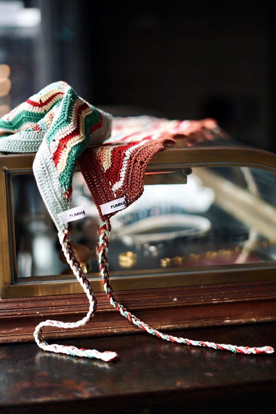 FUMIKA_UCHIDA / Crochet chevron kerchief ( PEPPERMINT , BRICK
