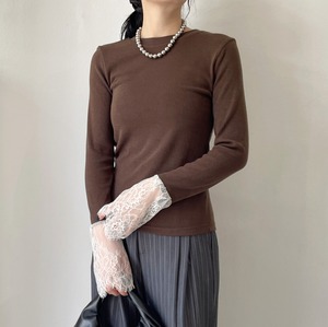 ナンバーミーTOKYO" LACE DOCKING L/S PULLOVER"BROWN