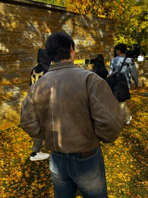 Vintage Velvet Leather Jacket (Brown)