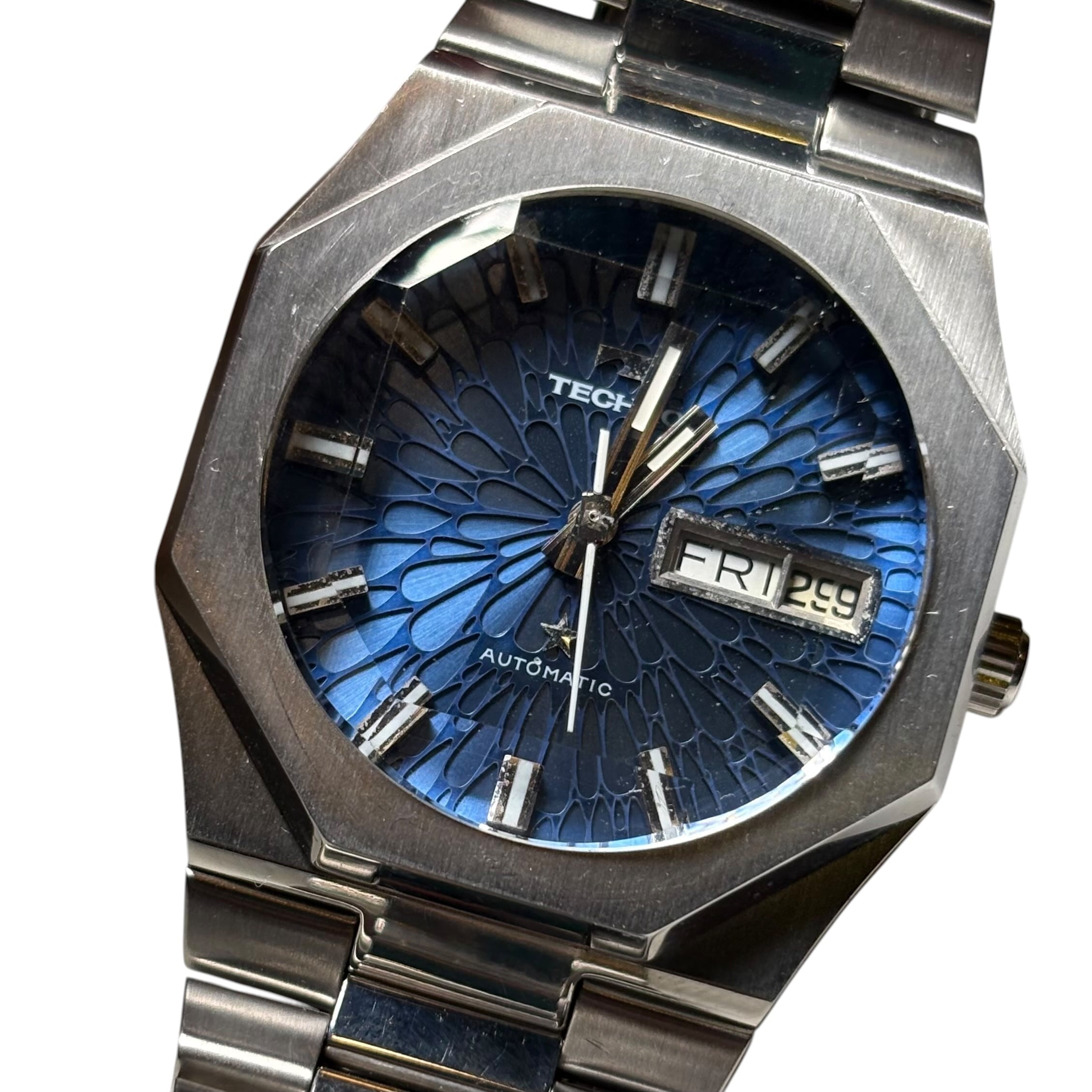 vintage TECHNOS cut glass automatic watch “Kaiser” “Tigon” | NOIR