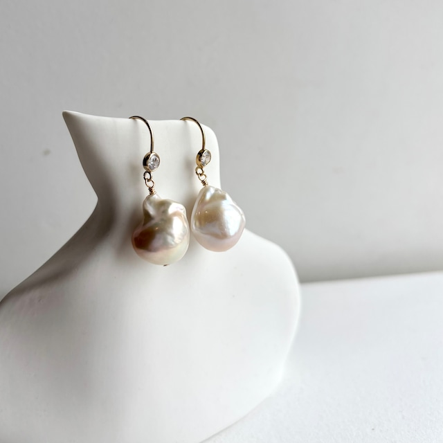 baroque pearl earrings (K14GF)